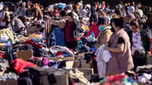 What happens to the additional 22,680 kg of clothes donated from the LA wildfire?