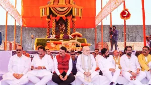 At Raigad Fort, Shah honors Chhatrapati Shivaji Maharaj.